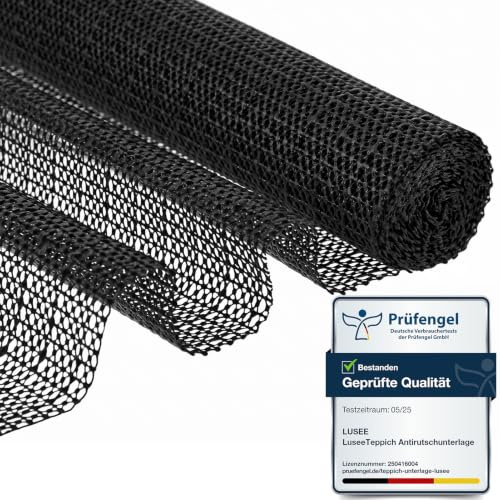 LUSEE Antirutschmatte für Teppich, PVC Teppichunterlage, 70x140cm, Schwarz | Hält Teppiche flach und an Ort und Stelle, zuschneidbar, atmungsaktives Netz, wasserabweisendes PVC, für Küche Auto Läufer