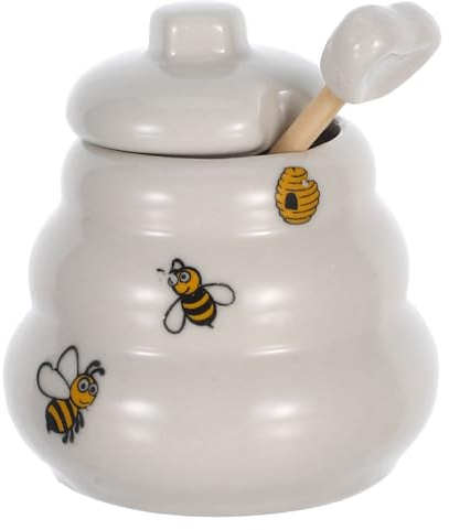 PRETYZOOM Honigglas Mit Deckel Bienenmuster Honigtopf Für Hochzeit Keramikgewürzglas Zur Aufbewahrung Von Honig Und Gewürzen Für Küche Und Festliche Tischdekoration 2.95X2.24X2.24 in 1 Stück