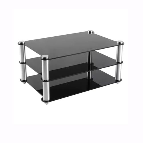 Acrylic Desktop Media Stand for HiFi Racks Small Audio Component Rack with Mini AV Media Storage Cabinet Stereo Tower Organizer Shelf for Desk Black