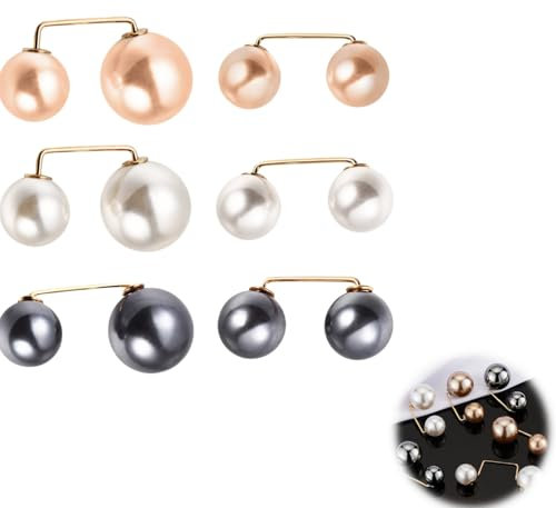 Heanvmyss Künstliche Perlen Brosche 6 Stück Sicherheitsnadel Perlen,Faux Pearl Brosche Pin Set,Perlen-Broschennadeln,Vintage Mode Pullover Schal Clip für Frauen Mädchen(3 Farben)