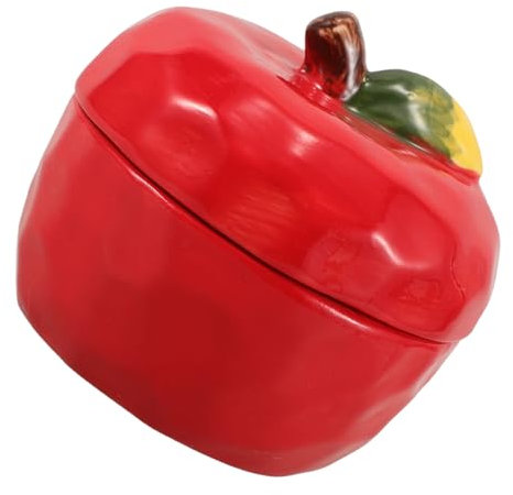 OUNONA Christmas Ceramic Apple Shape Container Creative Red Candle Jar Food Storage Jar with Airtight Lid Versatile Sugar Bowl Candy Dish Spice Tea Canister for Home Decor