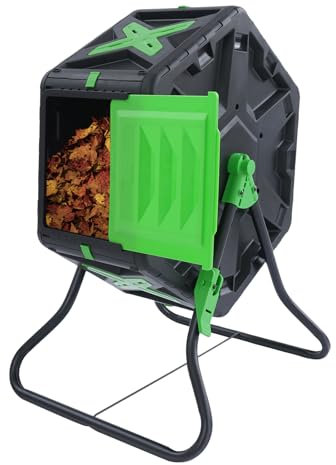 Compostador giratorio de 70 litros con dispositivo de agitación interna, contenedor de compostaje de una cámara con puerta corredera, contenedor de compostaje giratorio multifuncional con orificios de