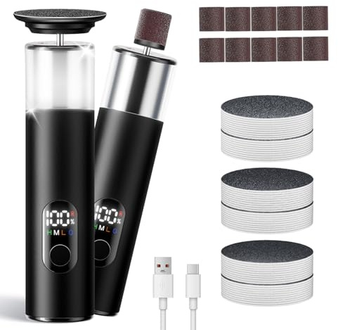 Arofaue 2-in-1 Elektrischer Hornhautentferner für Füße & Nagelpolierer, professionelle elektrische Fußfeile mit LED-Licht, 3 Geschwindigkeiten, wiederaufladbares Pediküre-Set mit 60 Schleifscheiben