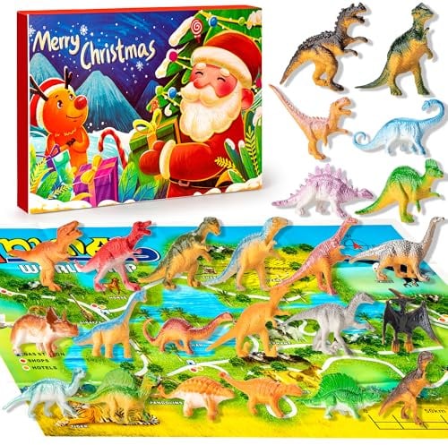 Dinosaurier Adventskalender 2025,Dino Adventskalender 2025 für Kinder,Figure Weihnachts Adventskalenders Spielzeuge für Mädchen und Jungen,24 Tage Überraschung Weihnachten Countdown Kalender (A)