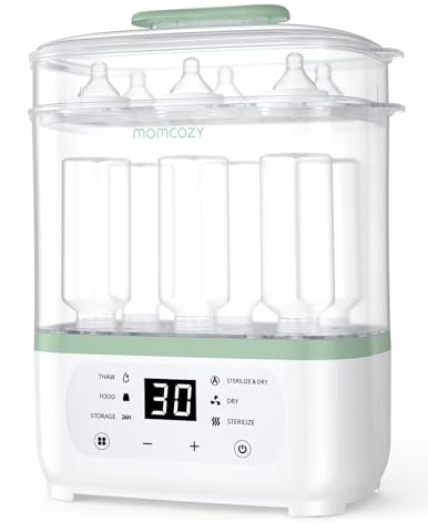 Momcozy Stérilisateur Biberons Électrique 2-en-1, 8 Bouteilles, 30 Min | Séchoir, Séchage rapide, Tire-lait, Tétines, Jouets, Multifonction, Compact, Bébé, Nouveau-né, Sans BPA, Hygiène, Cadeau, Lot
