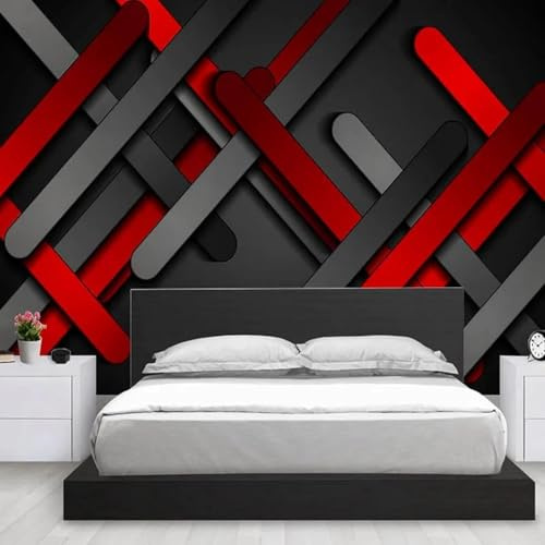 Schwarz Rot Geometrisch Linien Kreativ 3D Tapeten Tapete Luxus Home Esszimmer Fototapete Effekt Wohnzimmer Schlafzimmer Kinderzimmer-300cm×210cm