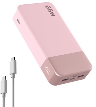 NOBIS Powerbank 20000mAh, 65W Schnellladung Power Bank | Tragbarer Ladegerät mit Digitalanzeige, Dual USB-C/USB-A für Laptop, Telefon, Tablet, Reise-tauglicher Externer Akku