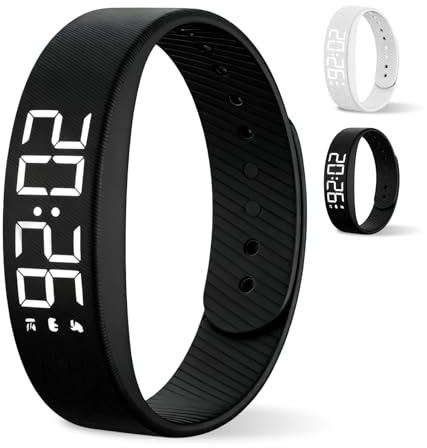 DVDVBOOM Vibrating Alarm Clock Wristband, Waterproof Silent Vibration Watch, Multi-functional Light-up Display Alarm Wristbands for Sports Sleep Monitoring (Black)
