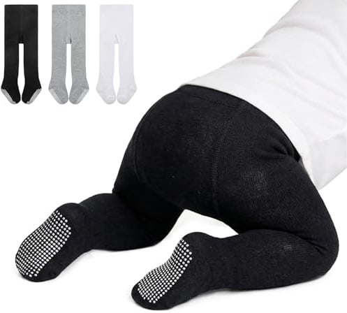 Zando 3 Pack Baby Girl Tights Infant Stockings Black White Grey 6-12 Mouths