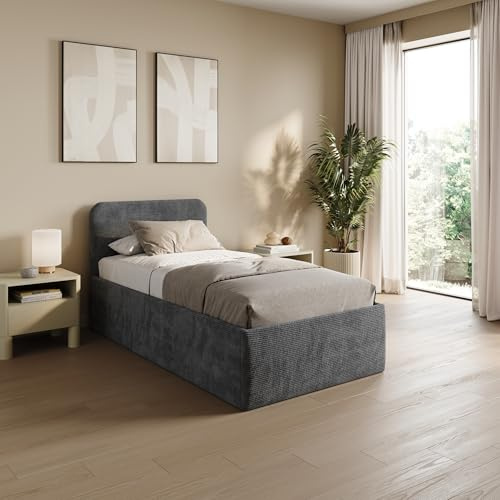 Home Collective Polsterbett 100x200 cm Doppelbett Bett mit verstellbarem Lattenrost & Stauraum, Matratze Kaltschaum H3 viele Größen verfügbar | Kordstoff Anthrazit