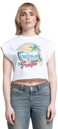 Ocean Pacific Frauen ärmelloses T-Shirt Cropped Noosa XL, White/Multicolour