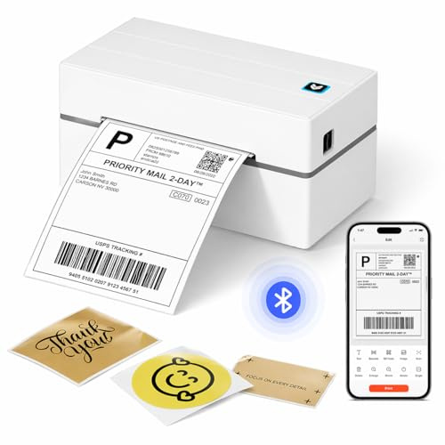 Bluetooth Thermal Label Printer 4x6, USB Shipping Label Printer Compatible with iPhone, Android, Windows & Mac