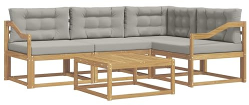 vidaXL Outdoor-Sofagarnitur 5 pcs Weiß und Hellgrau 79 x 79 x 37 cm, Akazienholz Sofa, modernes Outdoor-Möbel, stylische Sectional-Garnitur, wetterfeste Terrasse, Garten Sitzgruppe