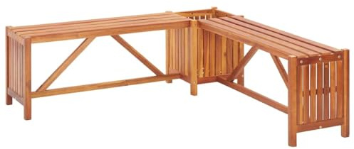 HGFDCBK Panca angolare da giardino con fioriera, 117 x 117 x 40 cm, in legno massiccio di acacia, oliato, per terrazza e giardino