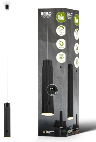 BRILONER - Pendelleuchte Akku, Touch, Dimmbar, Höhenverstellbar, Warmweiß, ohne Stromanschluss, LED Deckenleuchte, Pendelleuchte Esstisch, Wohnzimmerlampe, Hängelampe Esstisch, 4,5x160cm, Schwarz