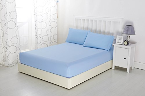 Sonia Moer Super Soft Brushed Microfibre Fitted Sheet - Non Iron Breathable Hypoallergenic Bottom Sheet with Strong Elastic Hem- King/Sky Blue