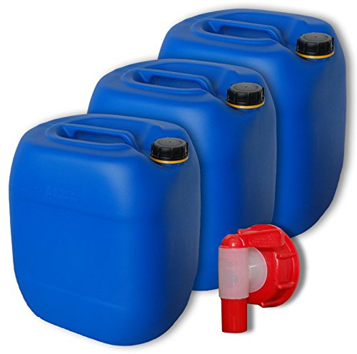 Bidons – Lot de 3 Jerricans 30 L, Bleu, avec 1 Robinet DIN 61 (22027x3+22010)