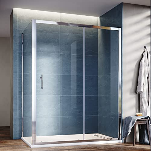 SONNI Cabine de douche 140 x 90 cm - Porte coulissante en verre de sécurité ESG - Avec paroi latérale - 185 cm