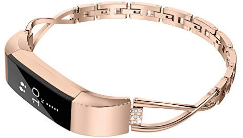 Wearlizer Kompatibel mit Fitbit Alta/Alta HR Metall für Damen, Bling Glitzer Diamant Strass Schmuck Metall Verstellbares mit X-Design, Rose gold