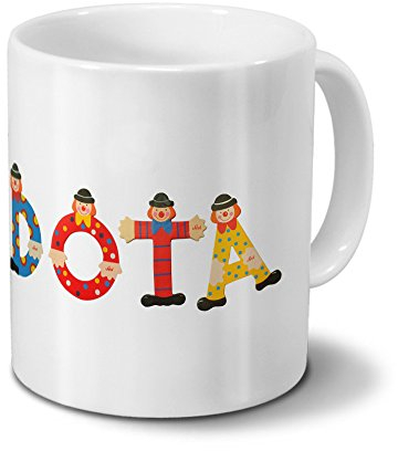 printplanet Tasse mit Namen Dota - Motiv Holzbuchstaben - Namenstasse, Kaffeebecher, Mug, Becher, Kaffeetasse - Farbe Weiß