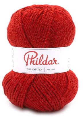 Phildar - Pelote de Laine Phil Charly - Laine à Crocheter et à Tricoter - 100% ACRYLIQUE - Aiguille n°4 - Couleur ROUGE