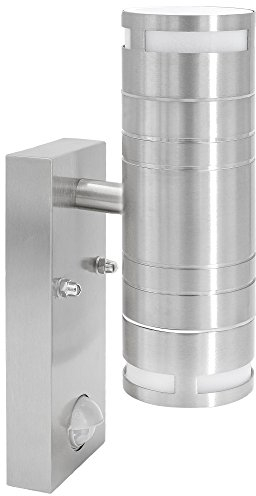 SSC-LUXon LED Wand Außenlampe Up & Down Edelstahl Bewegungsmelder und Dämmerungssensor IP44 warmweiß inkl. 2 x 6W GU10 LED Leuchtmittel