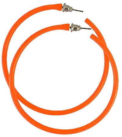 Ladies Neon Hoop Earrings Fancy Dress Accessory 80s Party 1980s (Orange)