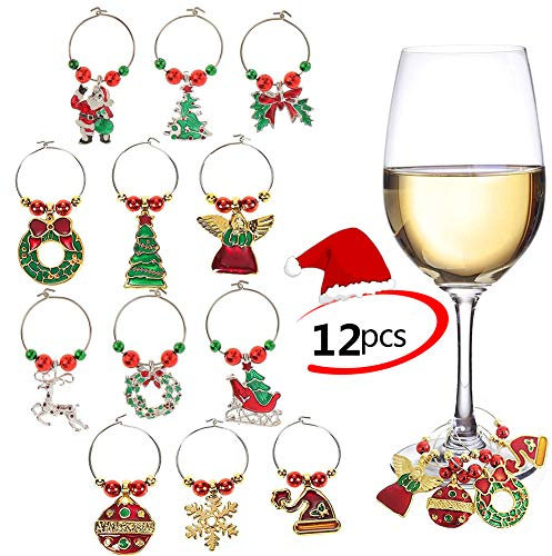 PHOGARY 12 x Weinglas-Anhänger, Ringe, Marker, Weihnachten, Party, Bar, Getränkeanhänger, Tischdekoration