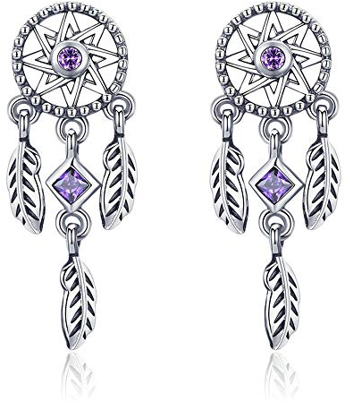 NewL Traumfänger-Ohrringe aus 925er-Sterlingsilber, Vintage-Stil, für Damen, violetter Zirkonia, Sterlingsilber-Schmuck, Sterling Silber