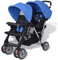 yorten Geschwister Zwillings Kinderwagen aus Stahl und Oxfordgewebe mit Regenschutzhaube für Babys und Kleinkinder Blau und Schwarz 118 x 41 x 108 cm