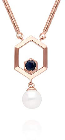 Gemondo Moderne Perle & Saphir Hexagone Collier en Plaqué or Rose Argent Sterling