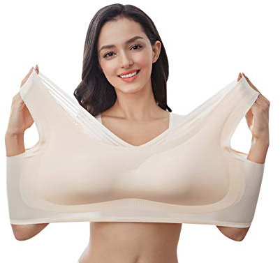 FEOYA Women's Seamless Yoga Bra Sleeping Padded Wireless Sleep Bralette Plus Size Bra-XL Beige