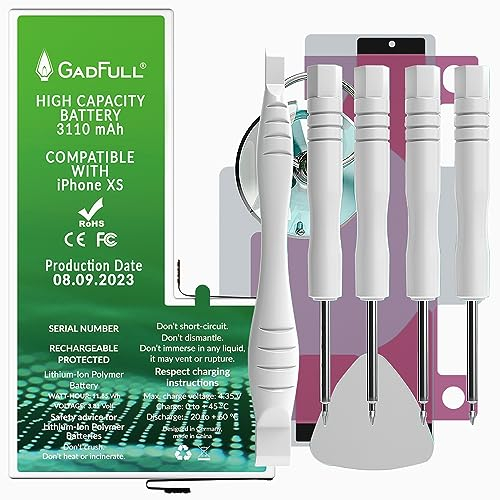 GadFull Batterie Haute capacité Compatible avec iPhone XS | 2025 Date de Production | Kit d'outillage Manuel et Profi Set de réparation | Batterie de téléphone Portable supplémentaire