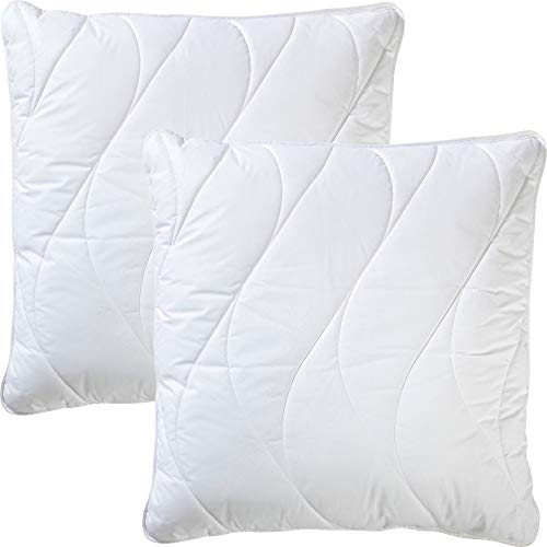 Erwin Müller Kopf-Kissen Lech, Inlett mit Faserfüllung, 2er-Pack weiß Größe 80x80 cm - optimaler Feuchtigkeitsabtransport, pflegeleicht, waschbar, in ergonomischer Wellensteppung