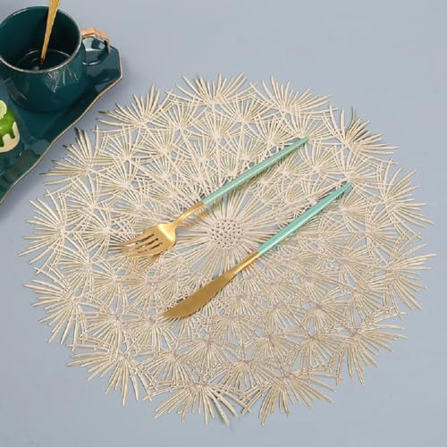 EBETA Set di 6 Tovagliette Foglia Scavate, Tovagliette Sottopiatto Tappetini da Tavola Resistenti al Calore per Tavolo da Cucina, Matrimoni, anniversari, Natalizie (Oro, 38 cm)