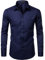 PARKLEES Men's Slim Fit Formal Long Sleeve Casual Business Party Dress Shirts with Chest Pocket Navy L