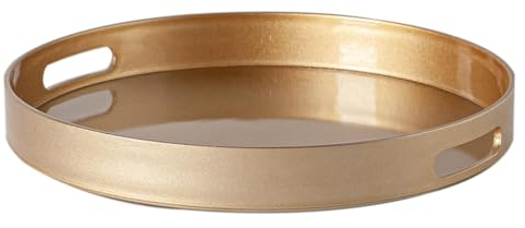 Argon Tableware 33cm Round Serving Trays with Handles - Gold - Pack of 3 - Metallic Finish Decorative Breakfast Tray Melamine Food Tray for Eating, Snacks, Drinks, Food Serving