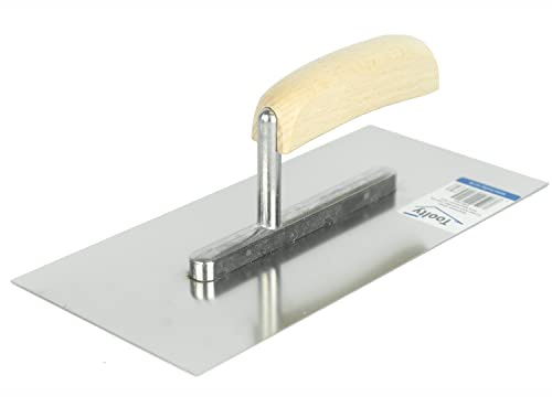 Toolty Truelle en acier inoxydable, truelle à mastiquer, truelle à mortier, truelle de finition – 270 mm – pour plâtre, mortiers, adhésifs – Poignée en bois, plâtre, bricolage – TLTY-5100