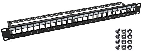 HMF 66445-02 UTP Keystone Panneau de brassage pour armoire serveur | 19 pouces | 1 U | 24 ports RJ45 | Noir