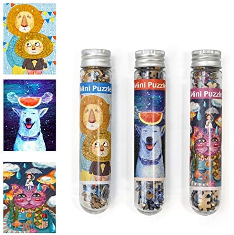 LUUFAN 3 Pack Mini -Puzzles für Erwachsene 150 Stücke, die EIN kleines Puzzle -Puzzle 6 x 4 Zoll Unterhaltungsspielzeug für Wohnkultur herausfordern (Hund, Katze, Löwe)