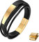 OIDEA Herren Leder Armband mit Magnet Verschluss (kann gravieren), Geflochten Wickelarmband Armreif Handgelenk Armschmuck,Schwarz Gold