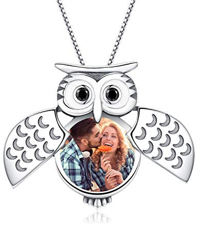 MEDWISE Eule Kette Damen Medaillon Personalisierte Kette Foto Anhänger Halskette Medaillon Erweitern Foto Eule Schmuck für Damen Mädchen