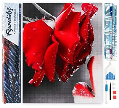 Figured'Art Diamond Painting Art 5D kit completo 40x50cm Tela Arrotolata Interamente da Ricoprire di Diamonds Quadrati - Rosa Rossa E Labbra - Pittura Diamante - Attività Creativa per Adulti