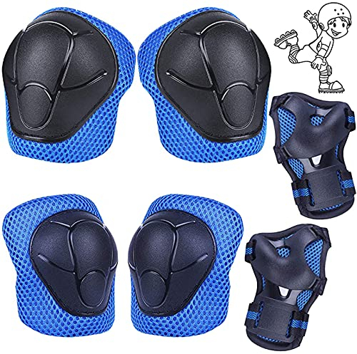 Knieschoner Kinder Schützer Schoner Set 6 Stück Protektoren in 1 Inline Skates Skate Protektoren Set Knieschoner Ellenbogenschützer Handgelenkschoner für Skaten Fahren Roller Skateboard