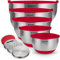 Belwares Rührschüsseln mit Deckel Set - Nistschalen mit luftdichten Deckeln + Reiben - Edelstahl rutschfeste Rührschüssel zum Backen, Aufbewahren von Lebensmitteln und Zubereiten (Rot, 5-teiliges Set)