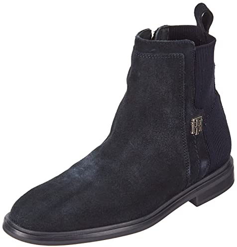 Tommy Hilfiger Stivaletto Donna TH Essentials Flat Boot in Pelle Scamosciata, Blu (Desert Sky), 38 EU