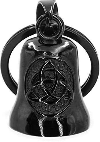 CigaMaTe Glocke, Motorradglocke mit Hanger, Zubehör oder Schlüsselanhänger, Keltisches antikes Triquetra Dreiecksmuster Glockenanhänger, schwarz