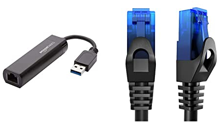 Amazon Basics USB-3.0-auf-10/100/1000-Gigabit-Ethernet-Internetadapter & KabelDirekt - 5m - Netzwerkkabel, Ethernet, LAN & Patch Kabel (blau)