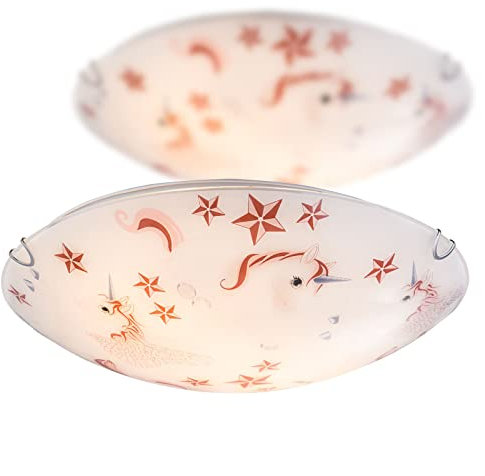bmf-versand Deckenlampe Kinderzimmer Einhorn im 2er Set - Runde Kinderleuchte Deckenleuchte für Junge Mädchen Baby - Deckenstrahler Schlafzimmer Sterne Licht Länge 40 cm