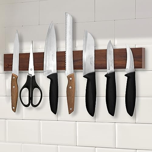 Senken Knives SENKEN Acacia Wood Magnetic Knife Strip - Wall Mounted Holder for Knife Set - Wooden Magnetic Knife Holder for Wall - Extra Large 15.75 Length Knife Rack, Includes Adhesive Tape